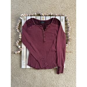 Lucky Brand Women’s Burgundy Maroon Lade Yoke Henley Thermal Shirt Top, M
